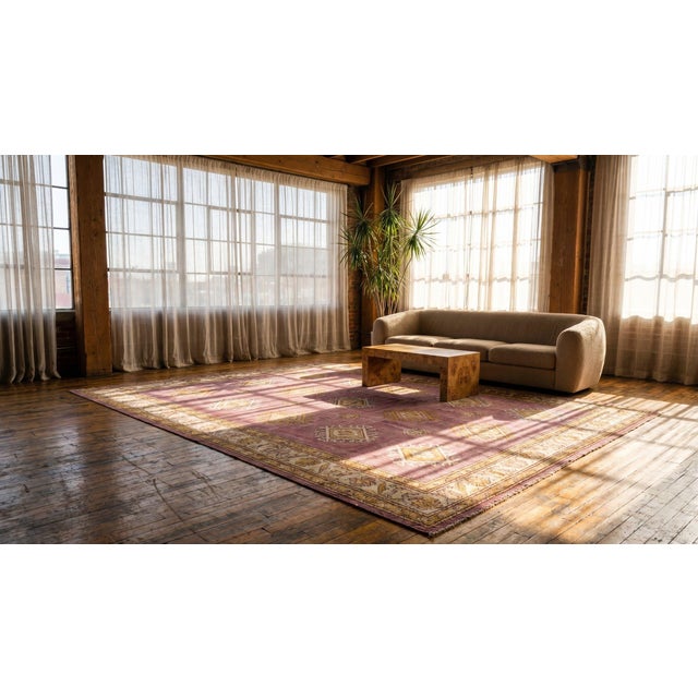1930s Pink Rose Foliate Antique Indian Cotton Agra Rug 11'10" X 24'2" Handknotted Wool Carpet For Sale - Image 9 of 9