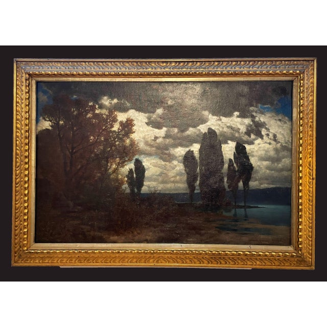 Rustic Hermann Rüdisühli, Thunderstorm Over Reichenau, Oil on Canvas For Sale - Image 3 of 3