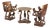 20th Century Fon Dignitary Monoxyl Carved Wood Armchairs and Table Set, Benin, 1954, Set of 3 For Sale