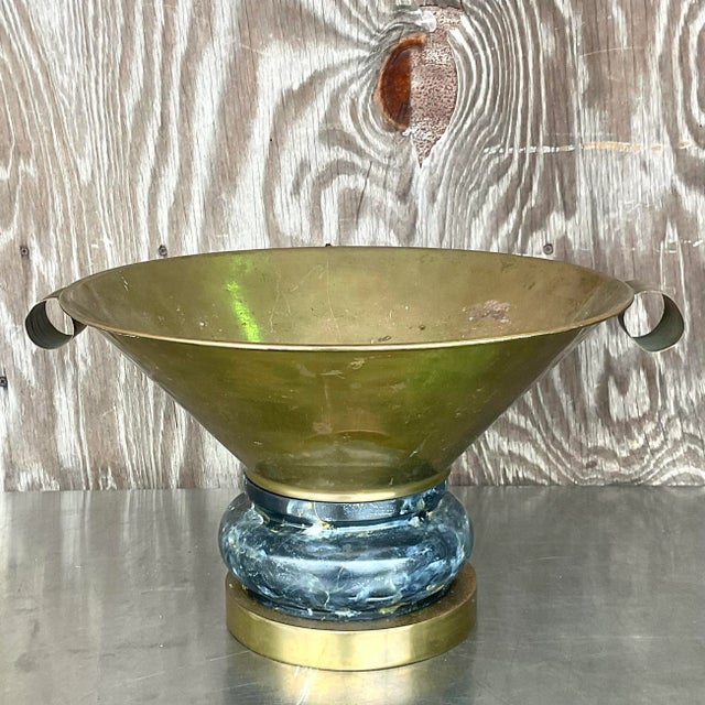 Late 20th Century Vintage Boho Hand Painted Brass Centerpiece Bowl For Sale - Image 5 of 7