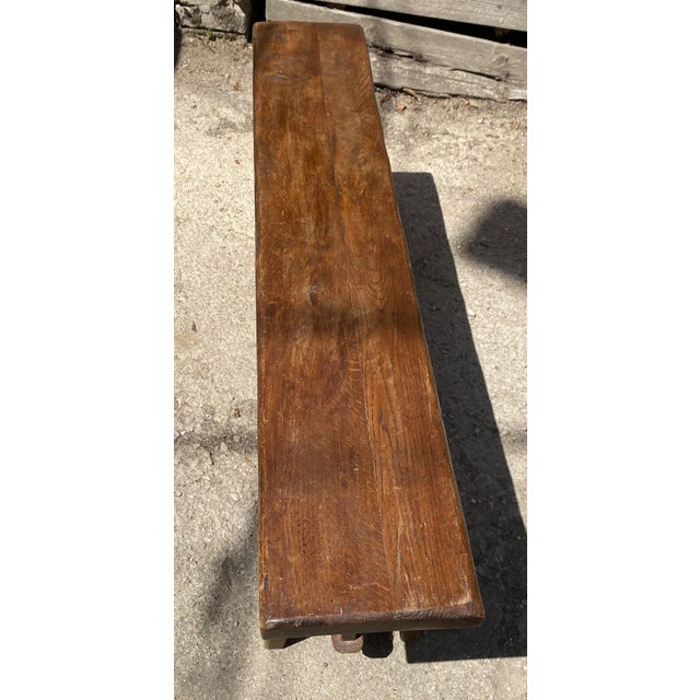 Wood Rustic Oak Farmhouse Bench, 1950s For Sale - Image 7 of 18