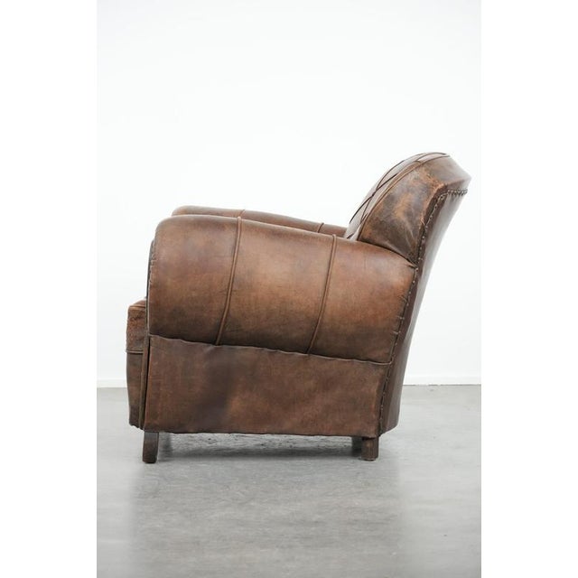 1920s Antique Sheepskin and Wood Armchair For Sale - Image 5 of 14