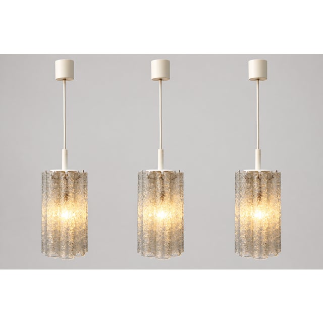 1970s Mid-Century Ice Glass Pendant Lights from Doria Leuchten, Germany, 1960, Set of 3 For Sale - Image 5 of 8