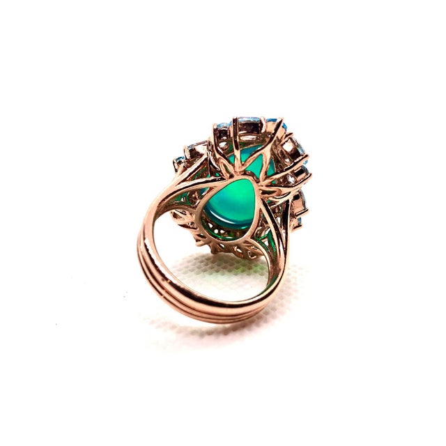 Bochic "Capri" Vintage Aquamarine & Rare Blue Opal Ring Set In 18K White Gold & Silver For Sale In New York - Image 6 of 18