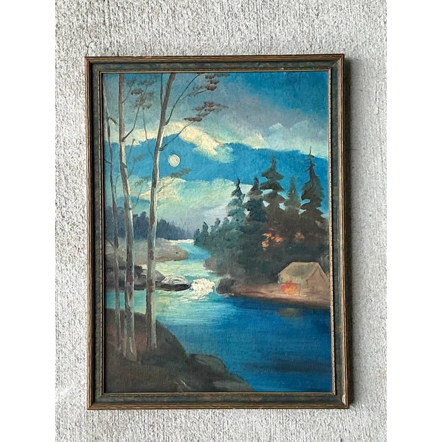 Vintage Original Landscape Watercolor on Board For Sale In West Palm - Image 6 of 12