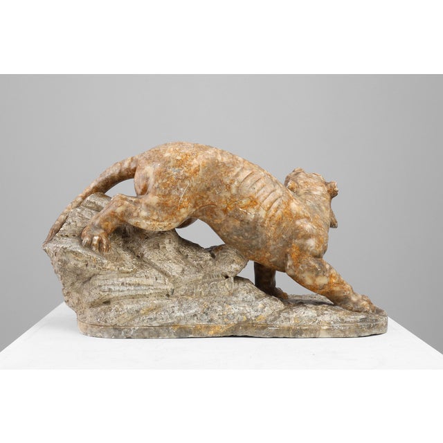 Beige Belgian Artist, Large Statue of a Lynx, 1960s, Marble For Sale - Image 8 of 12