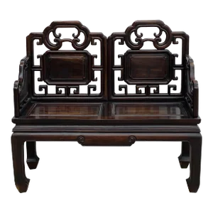 Vintage Chinese Fujian Double Seat Wood Opera Bench With Back