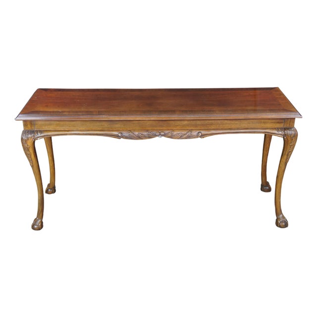Lane Mahogany Chippendale Acanthus Ball & Claw Sofa Table Console For Sale