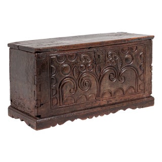 Antique French Carved Oak Chest For Sale