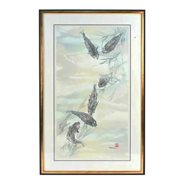 1950s Michi Osaka Japanese Serigraph With Fish, Mono Print For Sale