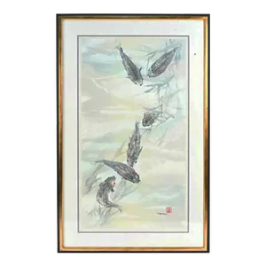 1950s Michi Osaka Japanese Serigraph With Fish, Mono Print