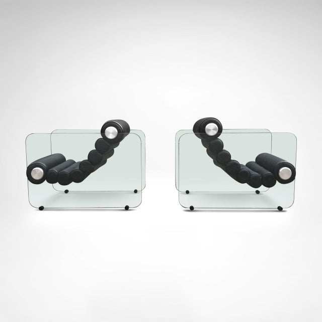 1960s Leather and Glass Hyaline Armchairs by Fabio Lenci for Comfortline, Italy, 1960s, Set of 2 For Sale - Image 5 of 8