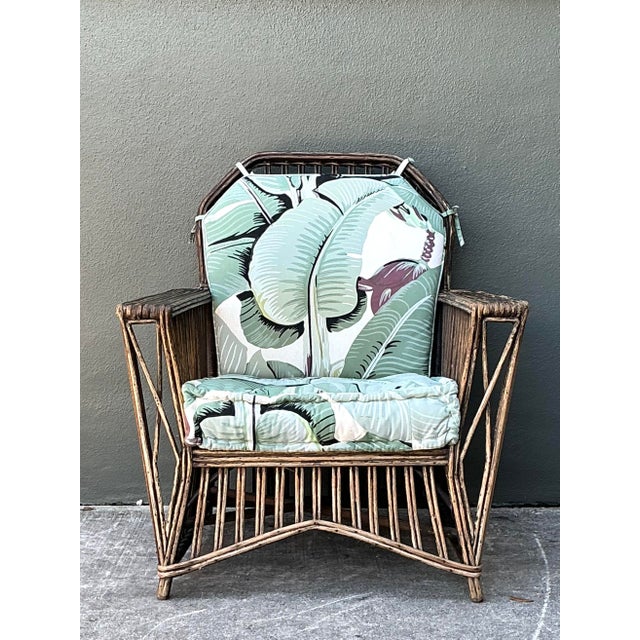 Late 20th Century Vintage Stuck Rattan Lounge Chair in Stockwell Performance “Martinique” For Sale - Image 5 of 12