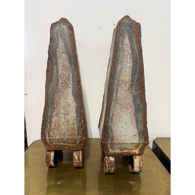 Pair, Vintage Distressed Tole Obelisk Form Sculptures For Sale - Image 4 of 8