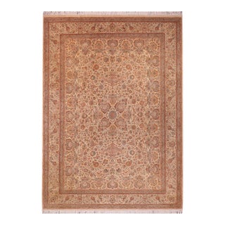Shabby Chic 1990's Floral Pak-Persian Ivory/Ivory Wool Rug - 8'11'' X 12'5'' For Sale