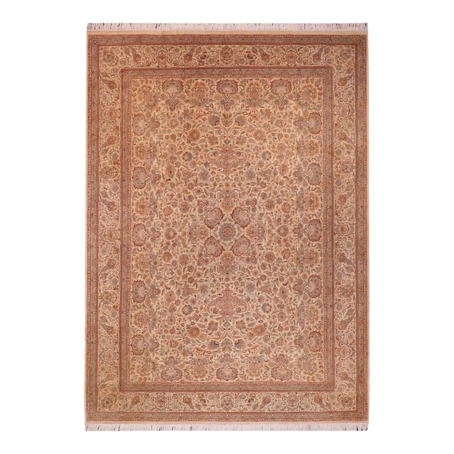 Shabby Chic 1990's Floral Pak-Persian Ivory/Ivory Wool Rug - 8'11'' X 12'5'' For Sale