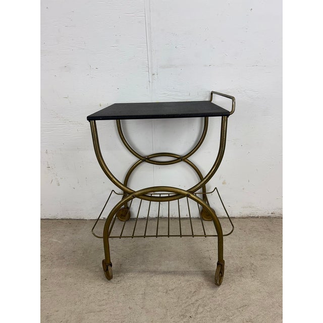 Mid Century Modern Petite Wheeled Bar Cart With Brass Accents For Sale - Image 10 of 12