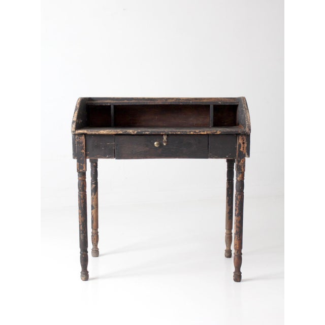 Farmhouse Antique Primitive Painted Wood Writing Desk With Cubbies For Sale - Image 3 of 18