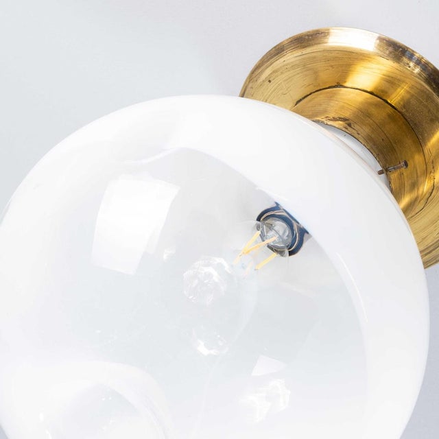 Large White Mottled Glass Orb Ceiling Lamp, 1950s For Sale - Image 9 of 11