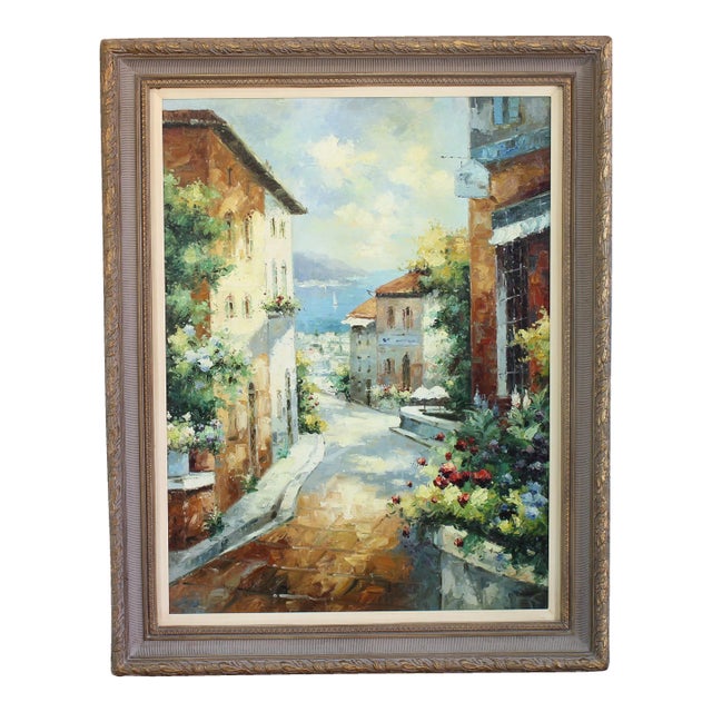 Original Mediterranean Cityscape Oil Painting on Canvas For Sale