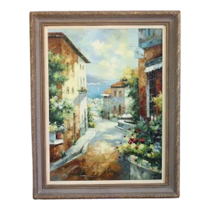 Original Mediterranean Cityscape Oil Painting on Canvas