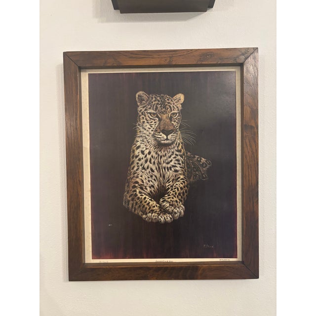 Vintage “Leopard” by M. Brice Aaron Pix Wildlife Print in Wood Frame For Sale - Image 4 of 9