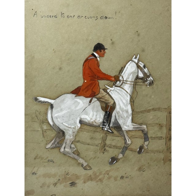 1920s Set 3 English Hunting Sequence Paintings Red Coat Rider Huntsman on Grey Horse by Charles Johnson Payne Snaffles For Sale - Image 5 of 12
