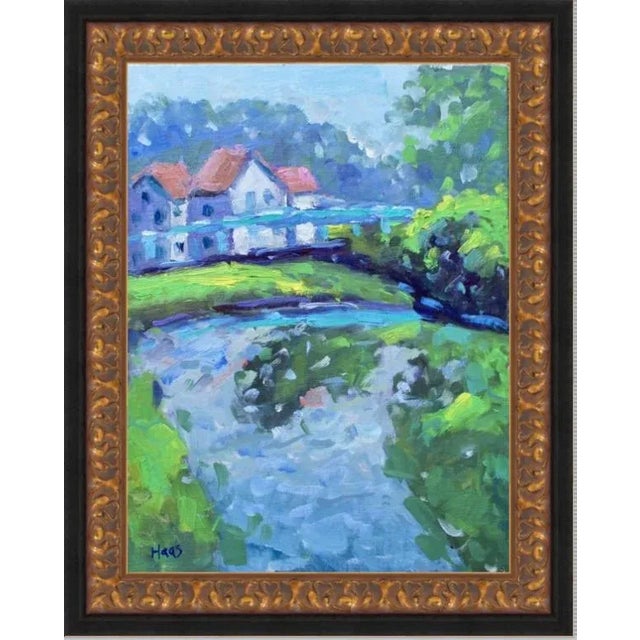 "Blue Bridge at the Canal" Contemporary Impressionist Landscape Oil Painting by Lisa Haas Eckle For Sale In Reno/Lake Tahoe - Image 6 of 10