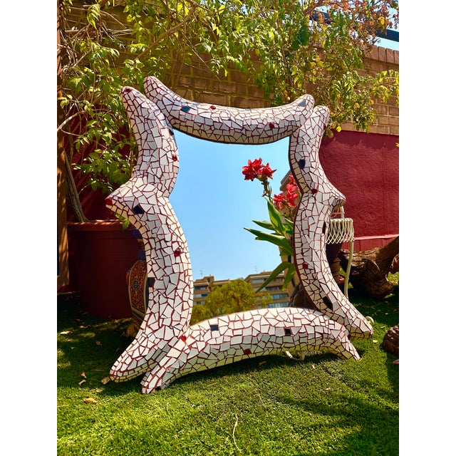 Black Trencadis Sculptural Mirror with Three-Dimensional Volume and Red Glass Inlays, 1970 For Sale - Image 8 of 8