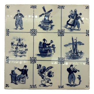 Mid 20th Century Delft V&b Mettlach Blue and White Tile For Sale