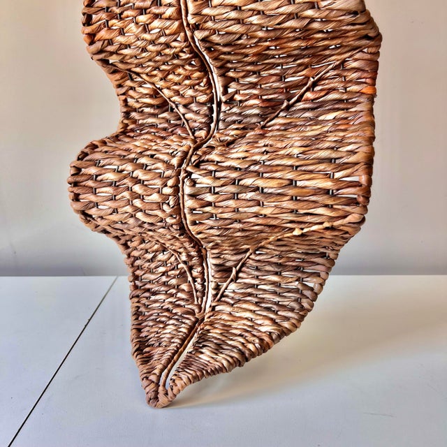 Vintage Organic Modern Rattan and Iron Leaf Shaped Wine Bottle Rack For Sale - Image 9 of 12