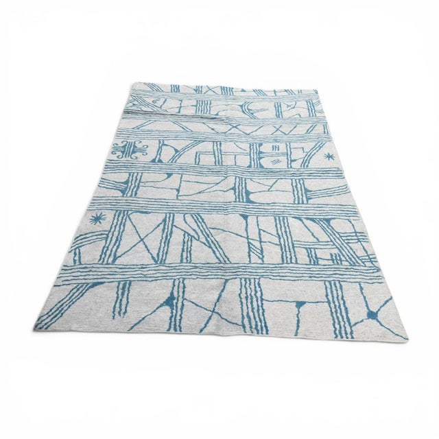 Modern Central Asian Felt Rug | Abstract Linear Design | 9x12 For Sale - Image 4 of 6
