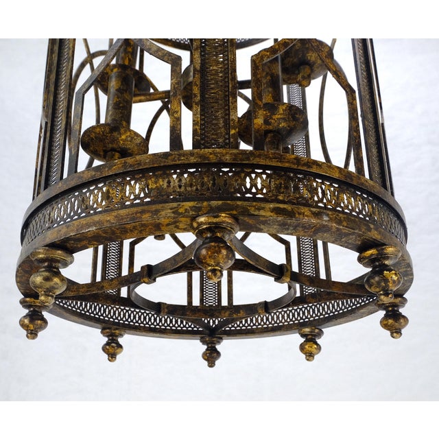 Mid 20th Century Mid Centry Modern Large Italian Pendant Bronze Oxide Gilt Ornate Metal Light Fixture Chandelier For Sale - Image 14 of 18