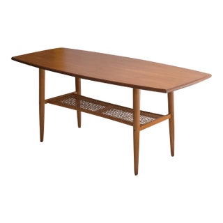 Mid-Century Modern Coffee Table With Cane Shelf For Sale