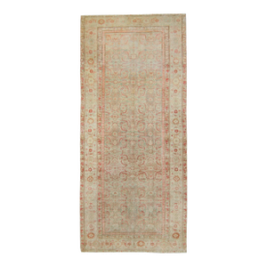 1920s Antique Allover Sage Coral Hand Knotted Wool Low Pile Rug - 5’10” X 13’1”