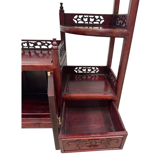 1950s Vintage Chinese Intricate Carved Hardwood Curio Cabinet, Display Shelve For Sale - Image 5 of 12