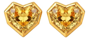 Geometric Heart Citrine Stud Earrings, Silver, Gold, Pair