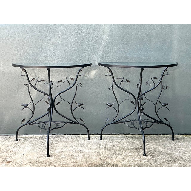 Vintage Sculptural Metal Demilune Console Tables - A Pair For Sale - Image 10 of 13