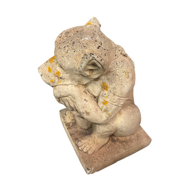 2000 - 2009 Vintage Cast Stone Crouching Gargoyle Garden Statue For Sale - Image 5 of 12