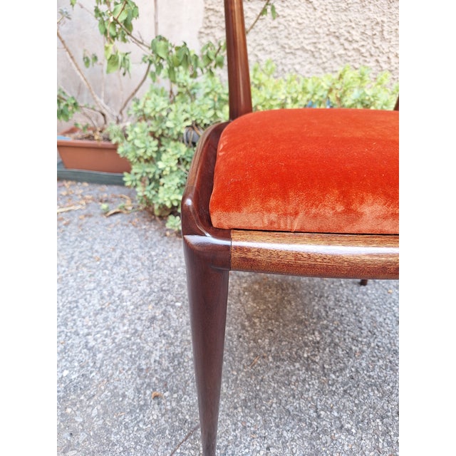 Mid-Century Modern Chairs with Padded Seat in Brick-Colored Fabric and Tapered Legs by Osvaldo Borsani for ABV, 1940s, Set of 6 For Sale - Image 3 of 9