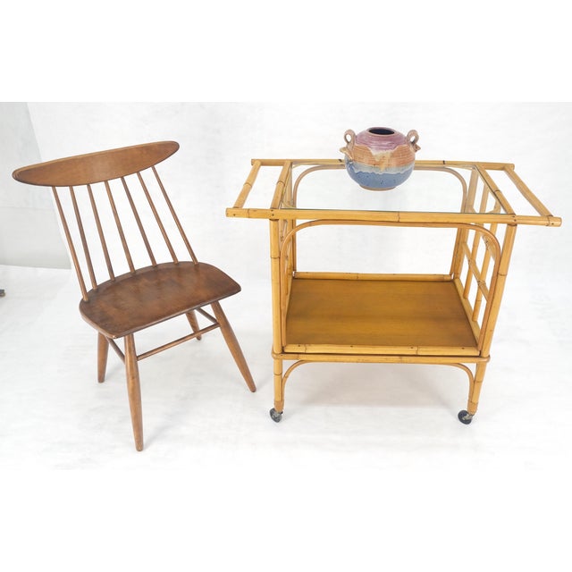 Fine Bamboo c1970s 2 Tier glass Top Serving Bar Cart on Wheels Mid Century MINT! For Sale - Image 6 of 18