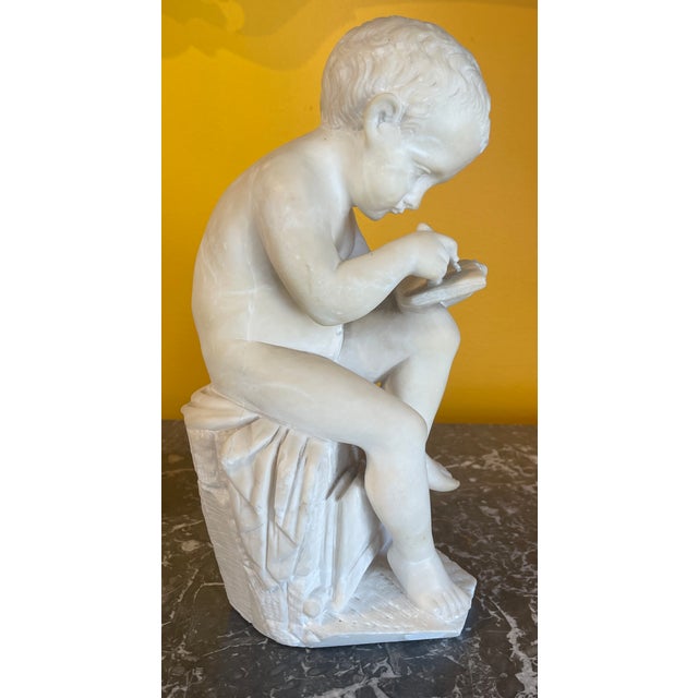 1920s Antique Italian Marble Sculpture of a Child in the Style of Canova For Sale - Image 5 of 11