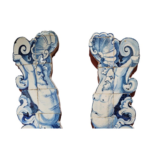 Blue Pair of 18th-Century Portuguese Azulejo Tile Mermen For Sale - Image 8 of 8