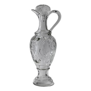 Vintage Sculptural Pressed Clear Glass Decanter with Patterned Texture and Stopper, Italy, 1960s For Sale
