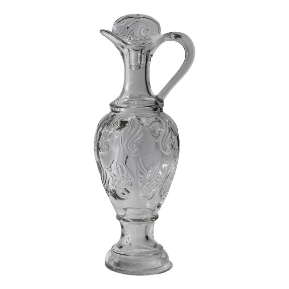 Vintage Sculptural Pressed Clear Glass Decanter with Patterned Texture and Stopper, Italy, 1960s For Sale