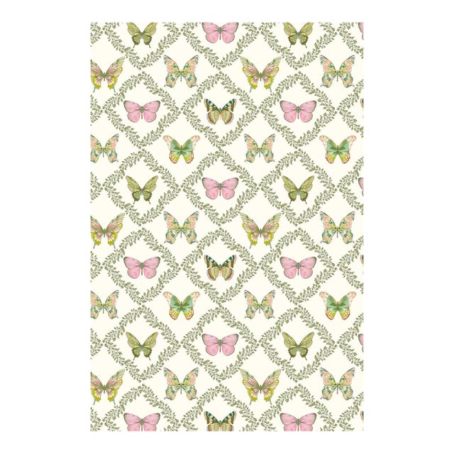 Butterfly Trellis Pastel Grasscloth Wallpaper by House Party | 6 Yards For Sale