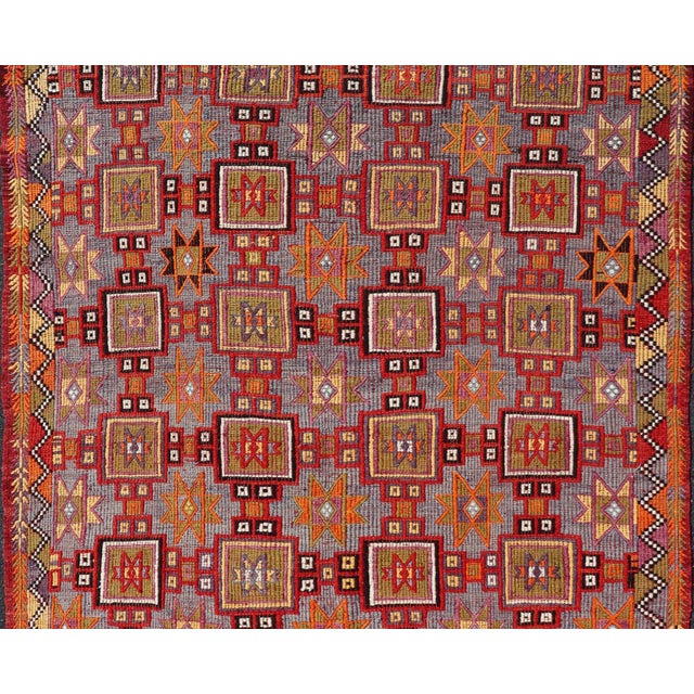 Vibrant Vintage Turkish Tribal Kilim Rug With Geometric Shapes For Sale In Atlanta - Image 6 of 9
