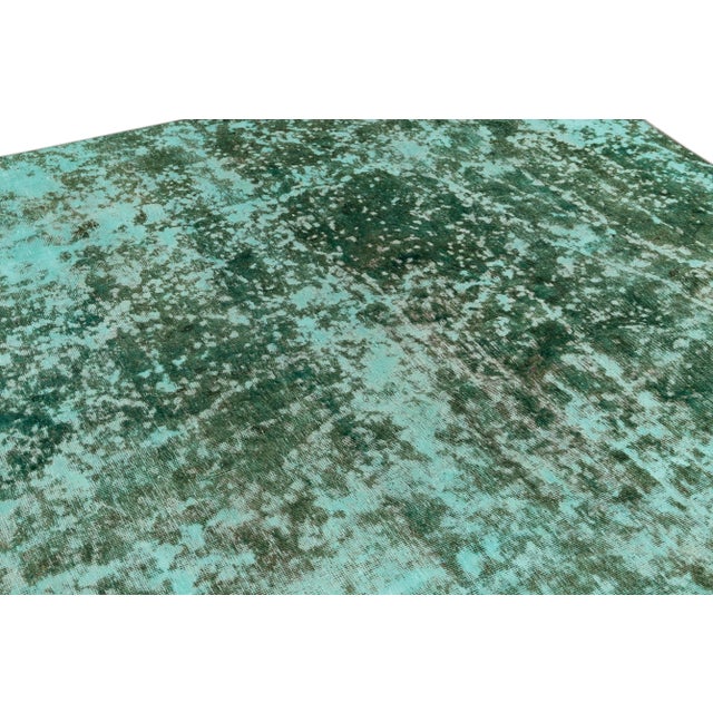 Textile Vintage Distressed Handmade Green Emerald Wool Rug 6'9" X 9'8" For Sale - Image 7 of 10