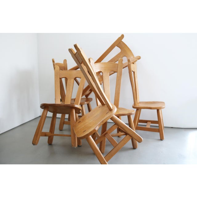 Vintage Brutalist Oak Chairs by De Puydt, 1960s, Set of 6 For Sale - Image 10 of 12