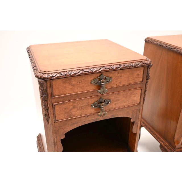 Brown Antique Burr Walnut Bedside Cabinets, 1920, Set of 2 For Sale - Image 8 of 10